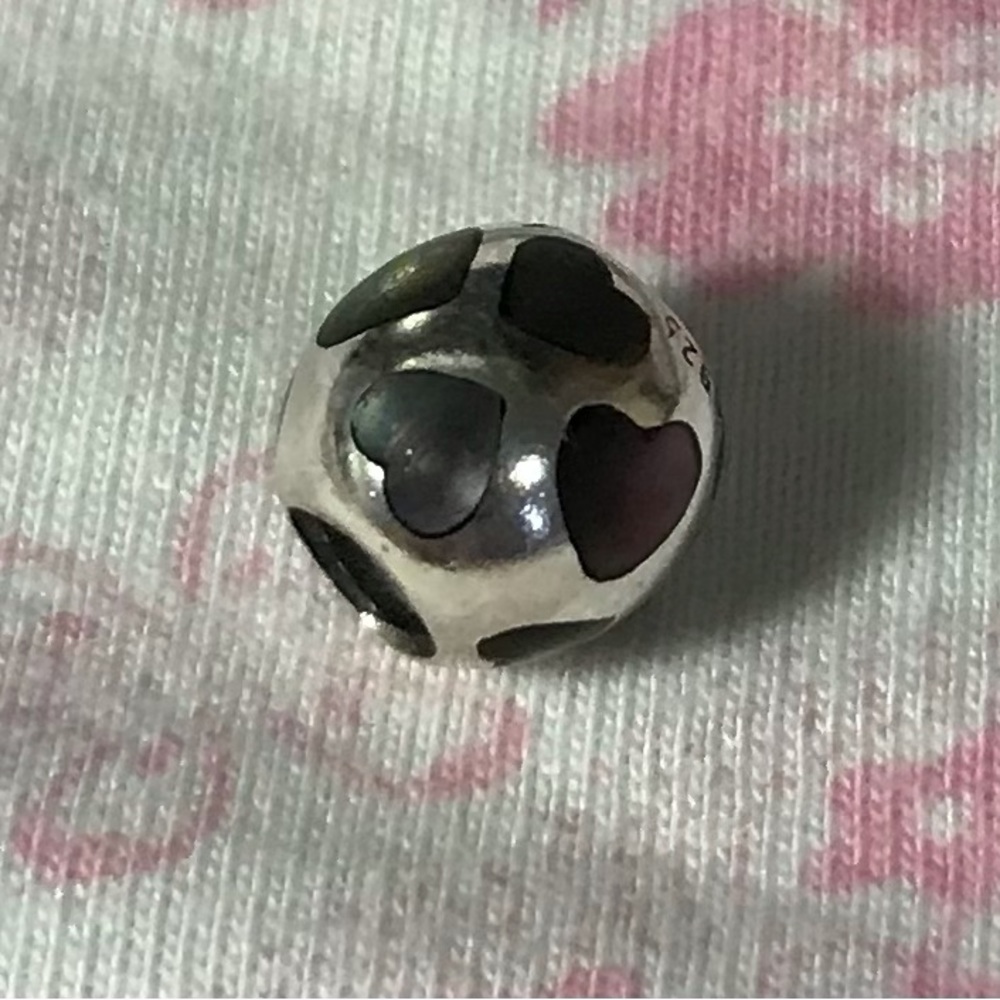Pandora black mother of pearl hearts charm